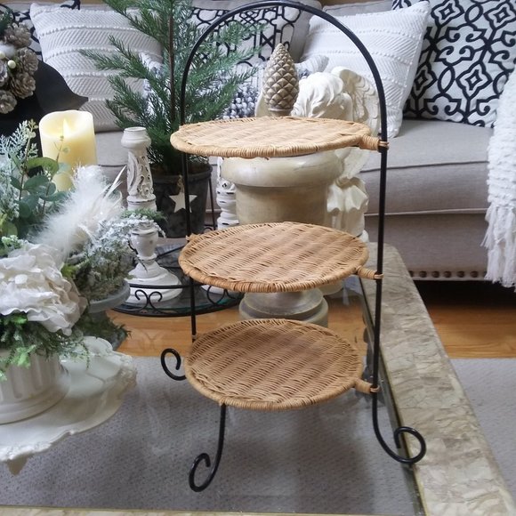 FARMHOUSE Metal & WICKER Triple STAND OH MY